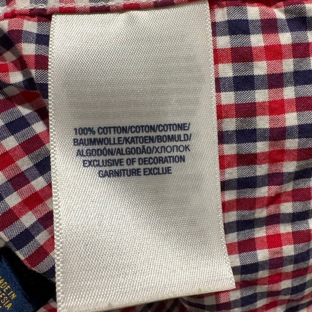 Ralph Lauren Boys Plaid Button Down Collared Logo Red White Blue Shirt Medium